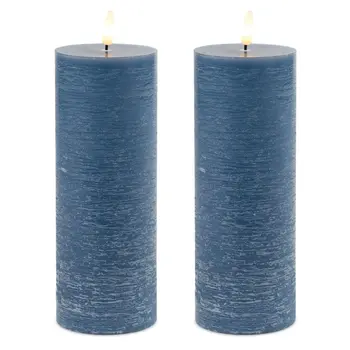 Set of Two Blue Flameless Pillar Candles