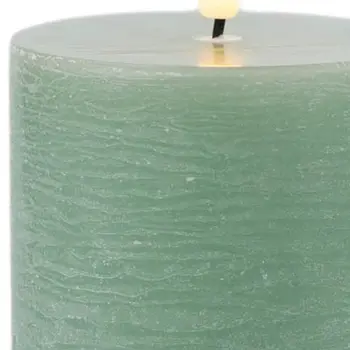 Set of Two Green Flameless Pillar Candles