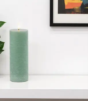 Set of Two Green Flameless Pillar Candles