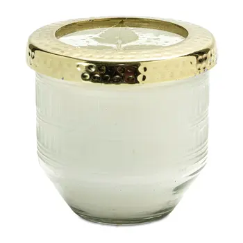 4" White Scented Dripless Two Wick Designer Candle With Clear And Gold Holder