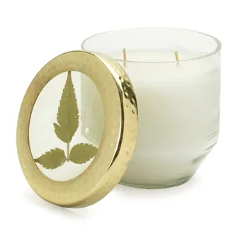 4" White Scented Dripless Two Wick Designer Candle With Clear And Gold Holder
