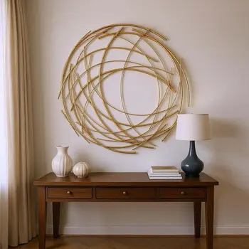 26" X 26" Gold Abstract Metal Circle Hanging Dimensional Sculpture