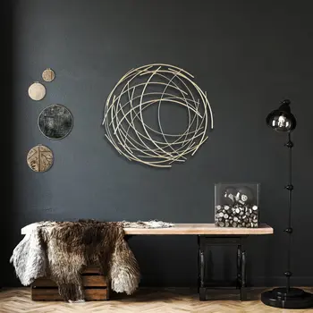 26" X 26" Gold Abstract Metal Circle Hanging Dimensional Sculpture