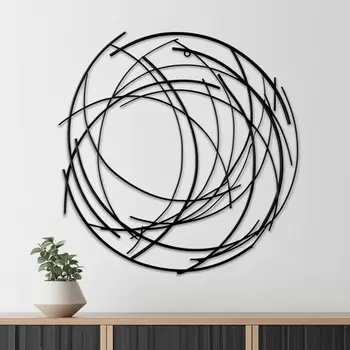 20" X 20" Black Abstract Metal Circle Hanging Dimensional Sculpture