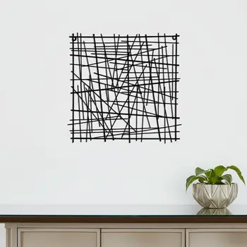 20" X 20" Black Abstract Lines Metal Square Hanging Dimensional Sculpture