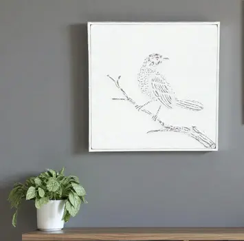 10" X 10" White Bird Metal Square Framed Art