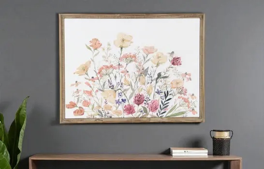 24" X 32" Natural And White Flower Bouquet Metal And Wood Framed Art