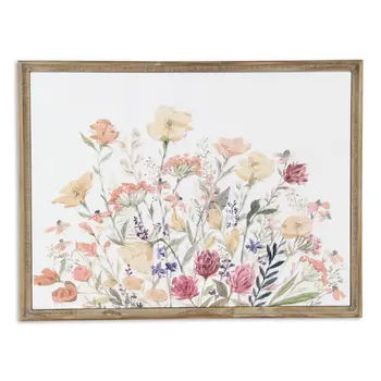 24" X 32" Natural And White Flower Bouquet Metal And Wood Framed Art