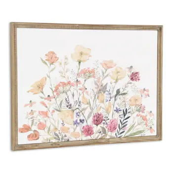 24" X 32" Natural And White Flower Bouquet Metal And Wood Framed Art