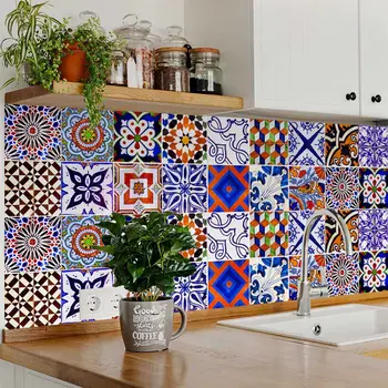 4" x 4" Red Vinyl Arabesque Peel And Stick Removable Tiles