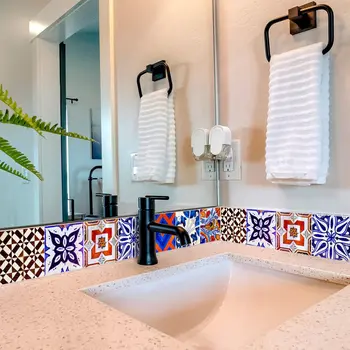 5" x 5" Red Vinyl Arabesque Peel And Stick Removable Tiles