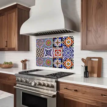 5" x 5" Red Vinyl Arabesque Peel And Stick Removable Tiles