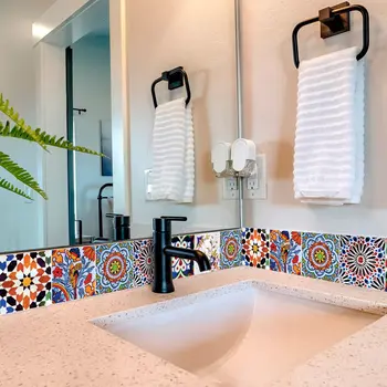 5" x 5" Red Vinyl Arabesque Peel And Stick Removable Tiles