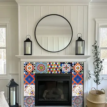6" x 6" Red Vinyl Arabesque Peel And Stick Removable Tiles