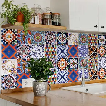 12" x 12" Red Vinyl Arabesque Peel And Stick Removable Tiles
