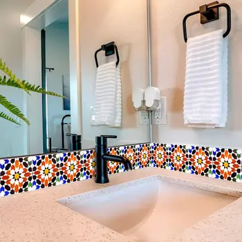 6" x 6" Red Vinyl Arabesque Peel And Stick Removable Tiles