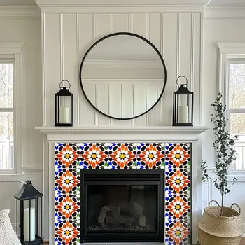 7" x 7" Red Vinyl Arabesque Peel And Stick Removable Tiles