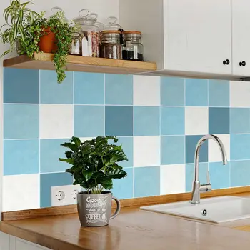 12" x 12" Blue Vinyl Arabesque Peel And Stick Removable Tiles