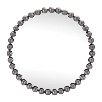 24" Dark Gray Iron Beaded Round Accent Mirror