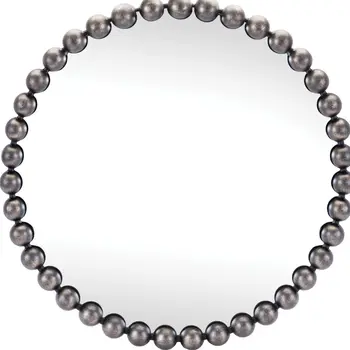 24" Dark Gray Iron Beaded Round Accent Mirror