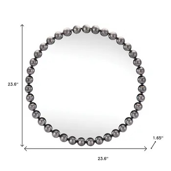 24" Dark Gray Iron Beaded Round Accent Mirror