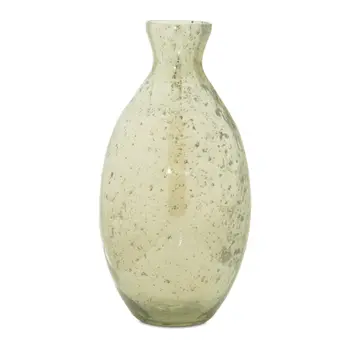 Set of Three Sage Green Seeded Bubble Glass Table Vases