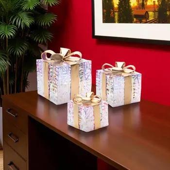 Set of Three Gold Plastic Tabletop Sculpture with LED
