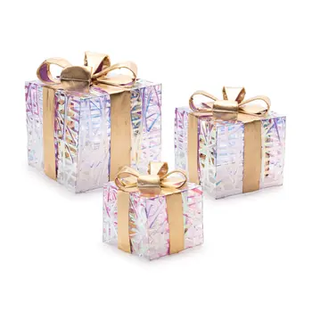 Set of Three Gold Plastic Tabletop Sculpture with LED