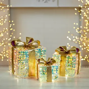 Set of Three Gold Plastic Tabletop Sculpture with LED