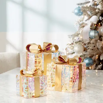 Set of Three Gold Plastic Tabletop Sculpture with LED