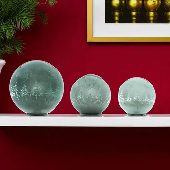 Set of Three Green Glass Tabletop Sculpture with LED