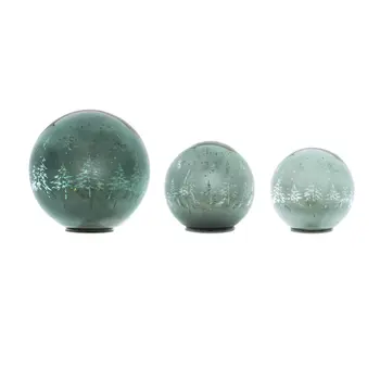 Set of Three Green Glass Tabletop Sculpture with LED