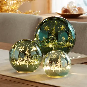 Set of Three Green Glass Tabletop Sculpture with LED