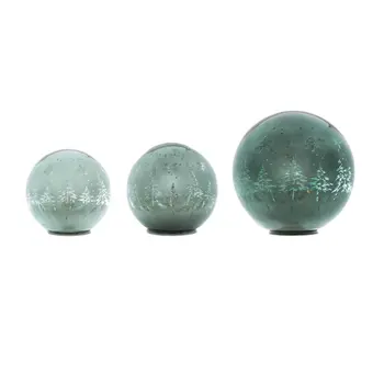 Set of Three Green Glass Tabletop Sculpture with LED