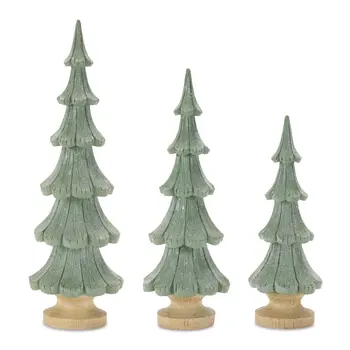 Set of Three Green And Beige Resin Tabletop Sculpture