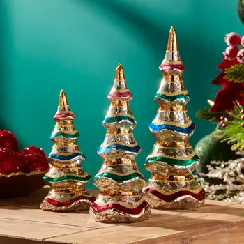Set of Three Gold Red Green And Blue Glass Tabletop Sculpture