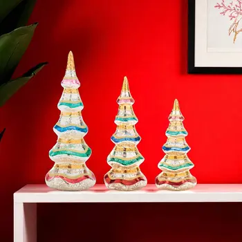Set of Three Gold Red Green And Blue Glass Tabletop Sculpture