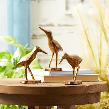Set of Three Brown And Gold Polyresin Bird Figurine