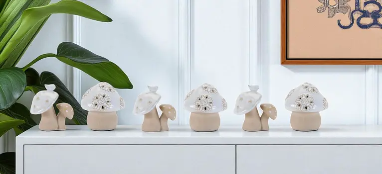 Set of Six Beige And Gray Porcelain Tabletop Sculpture