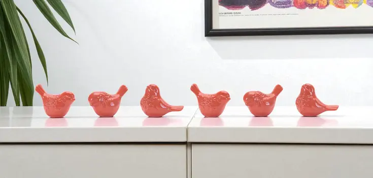 Set of Six Pink Ceramic Bird Figurine