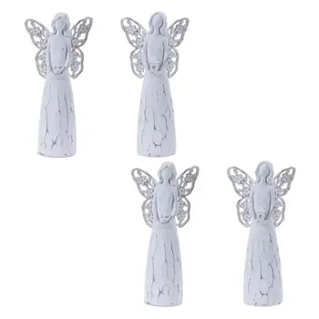 Set of Four White And Beige Polyresin Angel Figurine