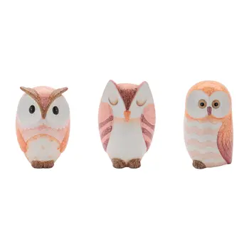 Set of Three Pink And Beige Terracotta Owl Tabletop Sculpture