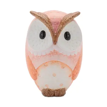 Set of Three Pink And Beige Terracotta Owl Tabletop Sculpture