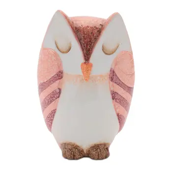 Set of Three Pink And Beige Terracotta Owl Tabletop Sculpture