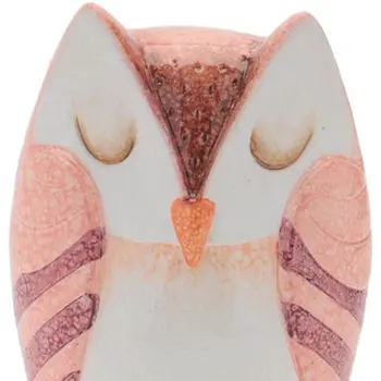 Set of Three Pink And Beige Terracotta Owl Tabletop Sculpture