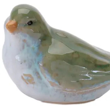 Set of Six Green And Blue Cement Bird Figurine
