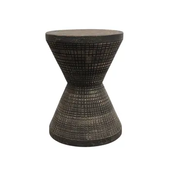 22" Black Distressed Solid Wood Round Drum End Table