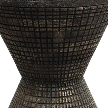22" Black Distressed Solid Wood Round Drum End Table