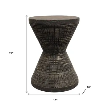 22" Black Distressed Solid Wood Round Drum End Table