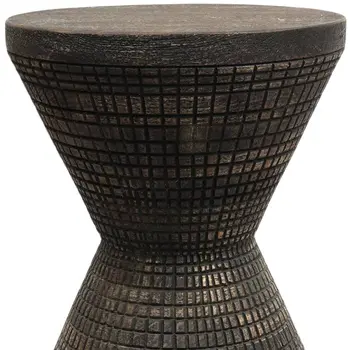 22" Black Distressed Solid Wood Round Drum End Table